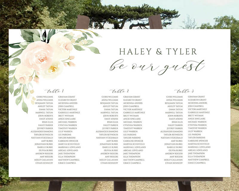 Places to use your wedding guest list: seating chart.