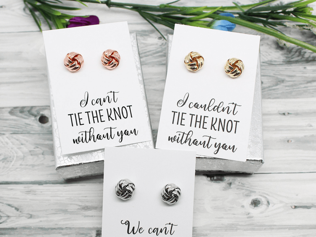 Tie the knot earrings for bridesmaid gift guide