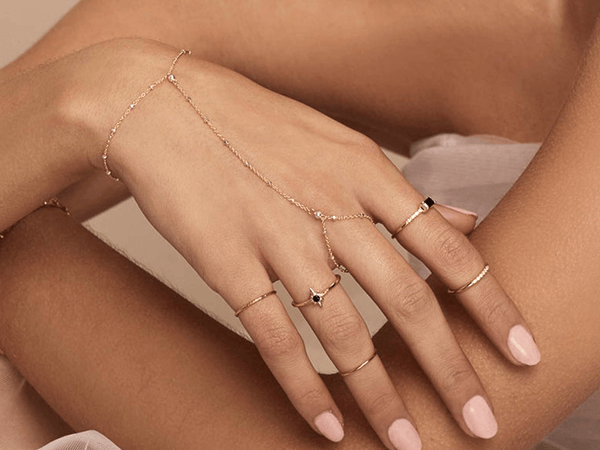 beaded rose gold hand chain