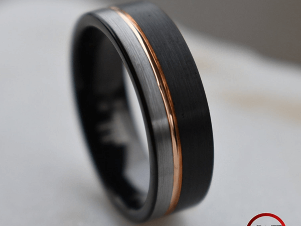 tungsten and rose gold wedding band