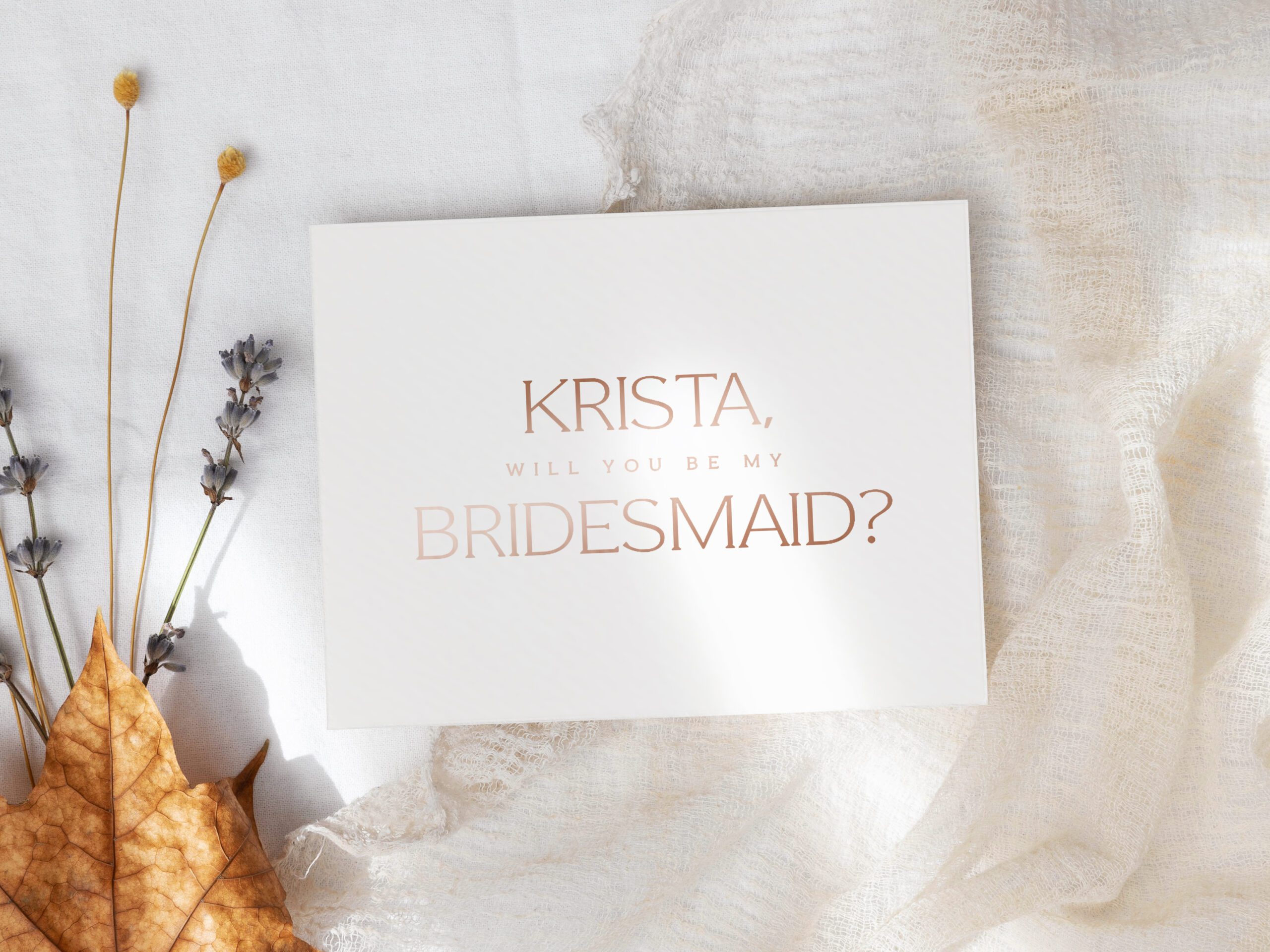 rose gold bridesmaid proposal card